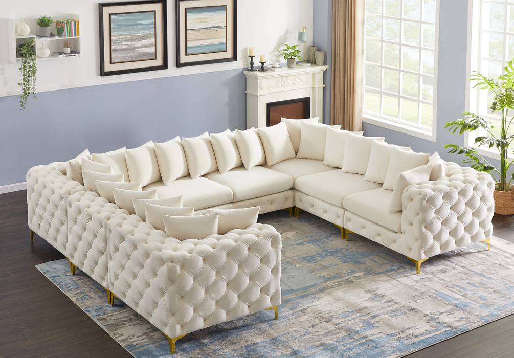 Meridian Furniture - Tremblay 139" Cream Velvet Upholstered 8pc. Sectional - 686Cream-Sec8A - GreatFurnitureDeal