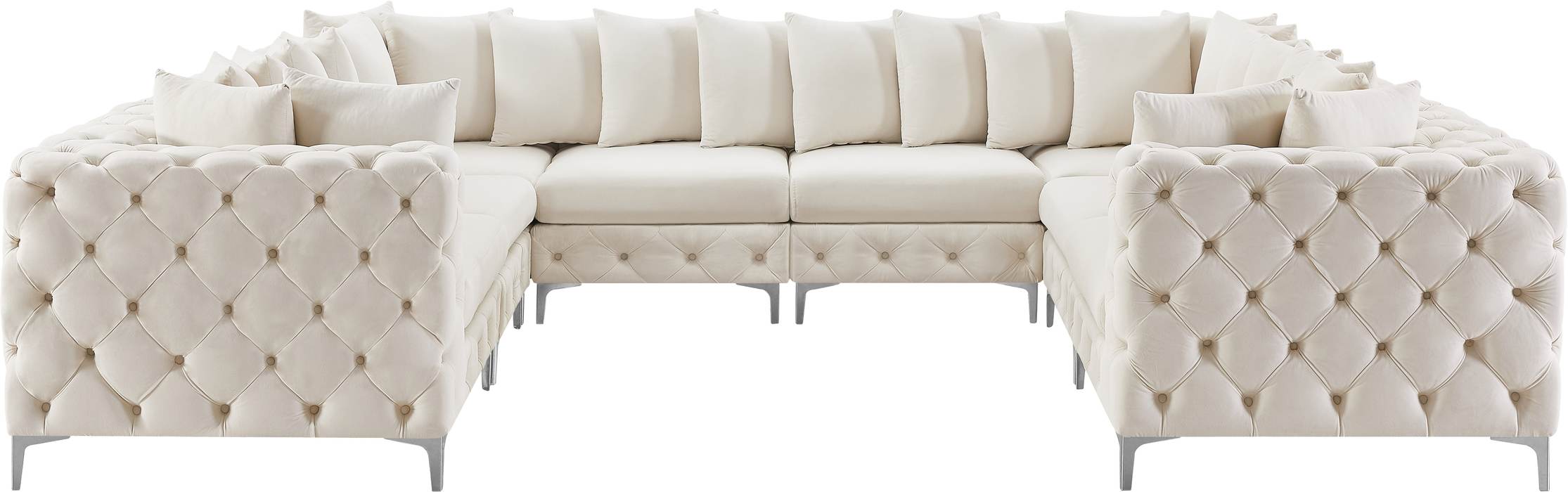 Meridian Furniture - Tremblay 139" Cream Velvet Upholstered 8pc. Sectional - 686Cream-Sec8A - GreatFurnitureDeal