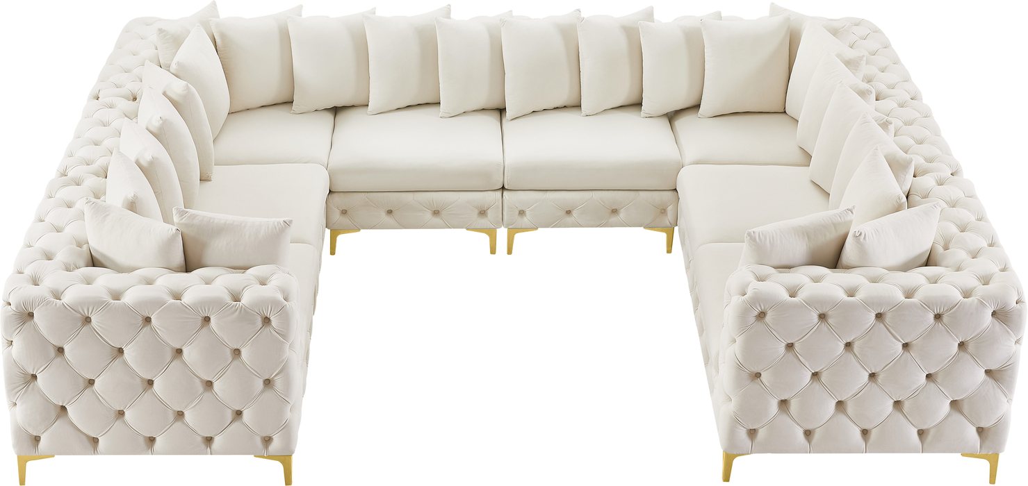 Meridian Furniture - Tremblay 139" Cream Velvet Upholstered 8pc. Sectional - 686Cream-Sec8A - GreatFurnitureDeal