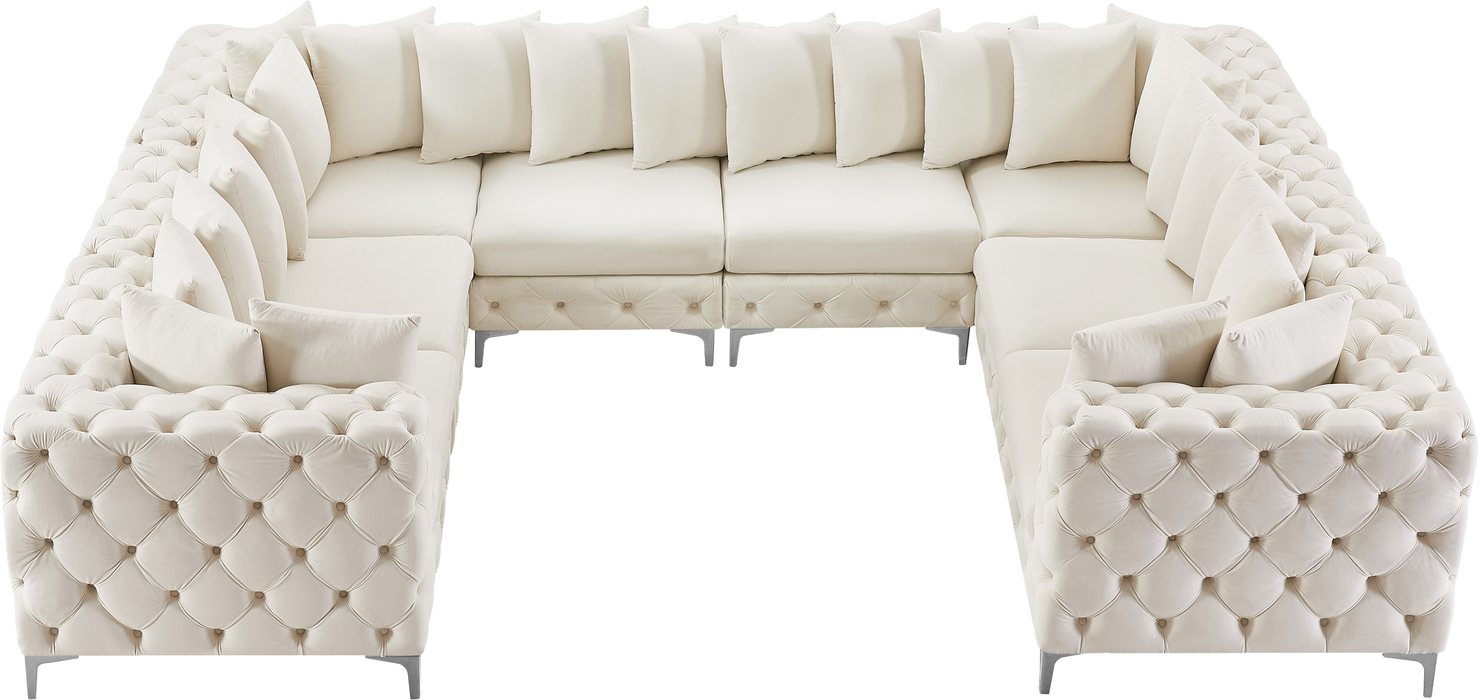 Meridian Furniture - Tremblay 139" Cream Velvet Upholstered 8pc. Sectional - 686Cream-Sec8A - GreatFurnitureDeal
