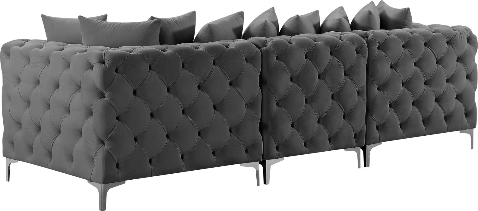 Meridian Furniture - Tremblay 109" Grey Velvet Upholstered 3pc. Sofa - 686Grey-S108 - GreatFurnitureDeal