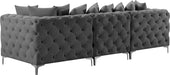 Meridian Furniture - Tremblay 109" Grey Velvet Upholstered 3pc. Sofa - 686Grey-S108 - GreatFurnitureDeal