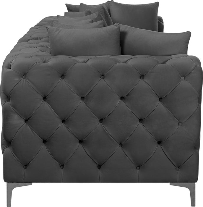 Meridian Furniture - Tremblay 109" Grey Velvet Upholstered 3pc. Sofa - 686Grey-S108 - GreatFurnitureDeal