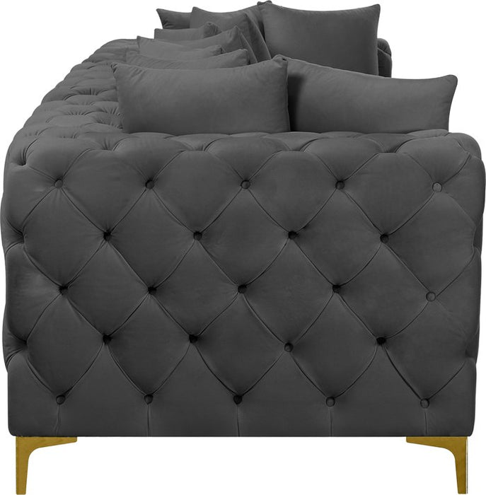 Meridian Furniture - Tremblay 109" Grey Velvet Upholstered 3pc. Sofa - 686Grey-S108 - GreatFurnitureDeal