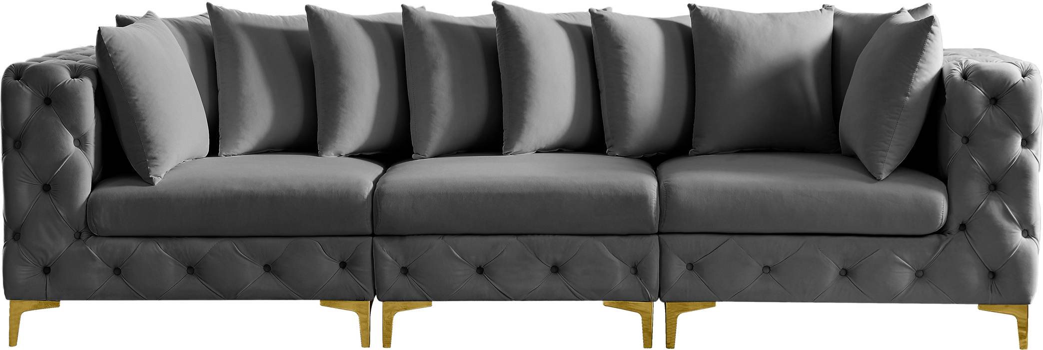 Meridian Furniture - Tremblay 109" Grey Velvet Upholstered 3pc. Sofa - 686Grey-S108 - GreatFurnitureDeal