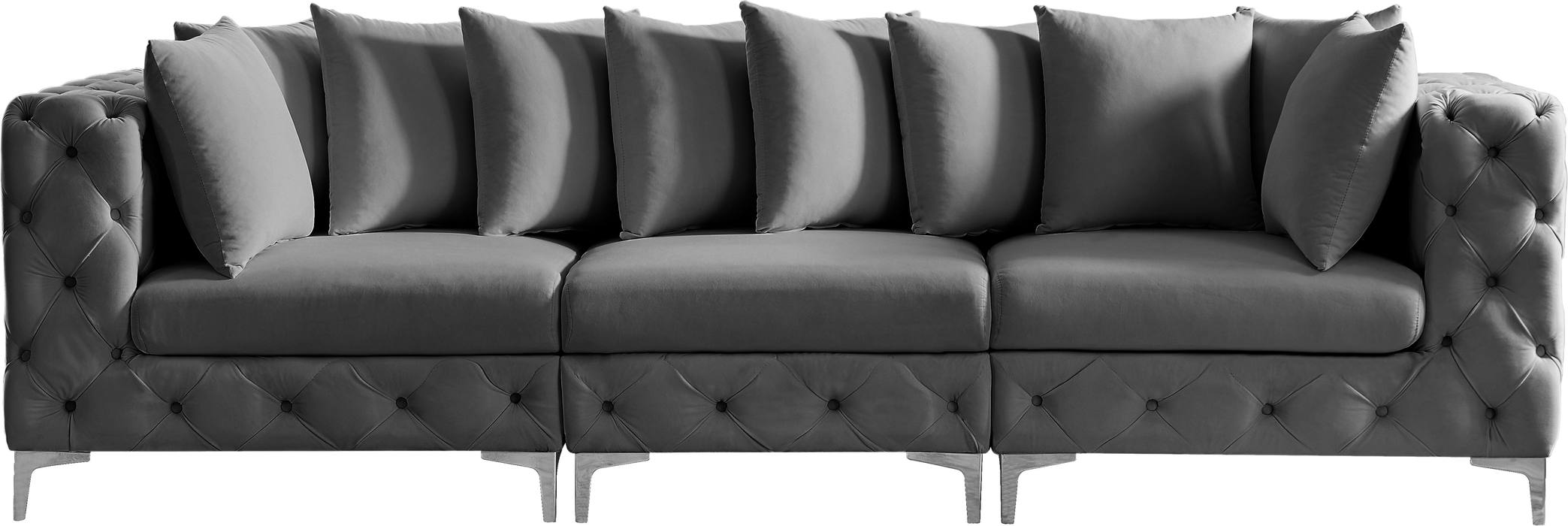 Meridian Furniture - Tremblay 109" Grey Velvet Upholstered 3pc. Sofa - 686Grey-S108 - GreatFurnitureDeal