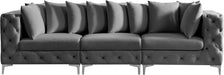 Meridian Furniture - Tremblay 109" Grey Velvet Upholstered 3pc. Sofa - 686Grey-S108 - GreatFurnitureDeal