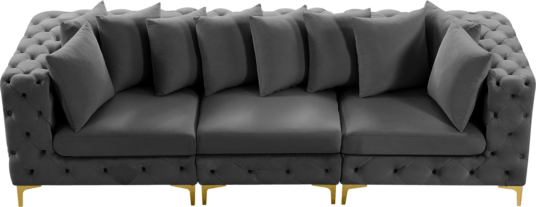 Meridian Furniture - Tremblay 109" Grey Velvet Upholstered 3pc. Sofa - 686Grey-S108 - GreatFurnitureDeal