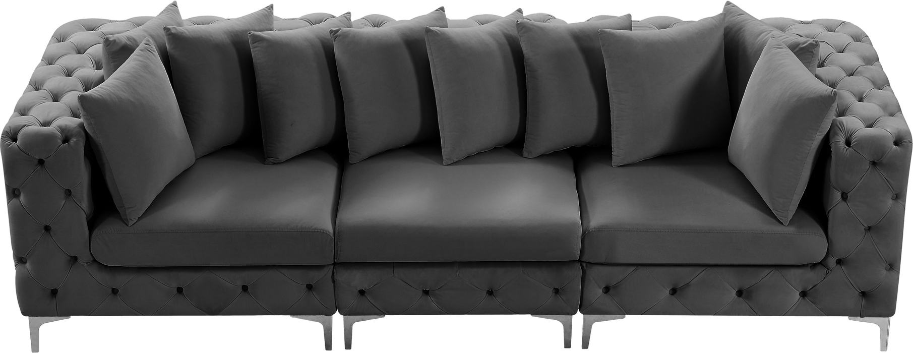 Meridian Furniture - Tremblay 109" Grey Velvet Upholstered 3pc. Sofa - 686Grey-S108 - GreatFurnitureDeal