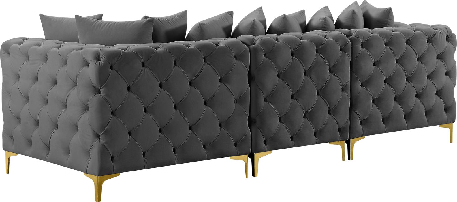 Meridian Furniture - Tremblay 109" Grey Velvet Upholstered 3pc. Sofa - 686Grey-S108 - GreatFurnitureDeal