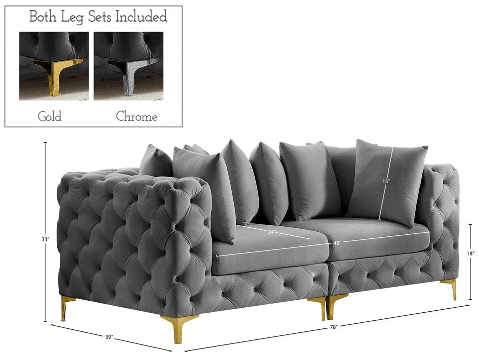 Meridian Furniture - Tremblay 79" Grey Velvet Upholstered 2pc. Sofa - 686Grey-S78 - GreatFurnitureDeal