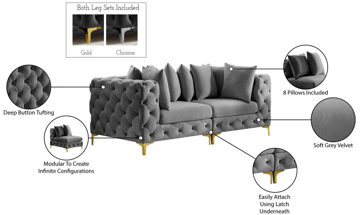 Meridian Furniture - Tremblay 79" Grey Velvet Upholstered 2pc. Sofa - 686Grey-S78 - GreatFurnitureDeal