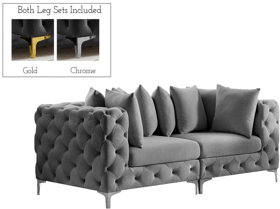 Meridian Furniture - Tremblay 79" Grey Velvet Upholstered 2pc. Sofa - 686Grey-S78 - GreatFurnitureDeal