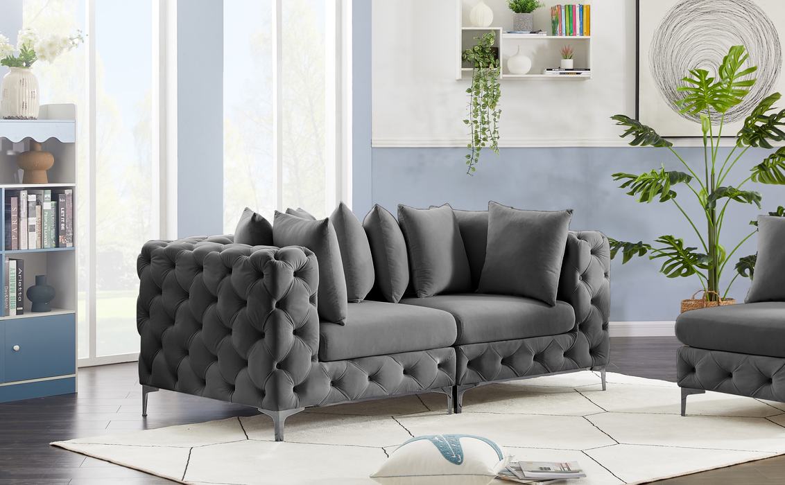 Meridian Furniture - Tremblay 79" Grey Velvet Upholstered 2pc. Sofa - 686Grey-S78 - GreatFurnitureDeal