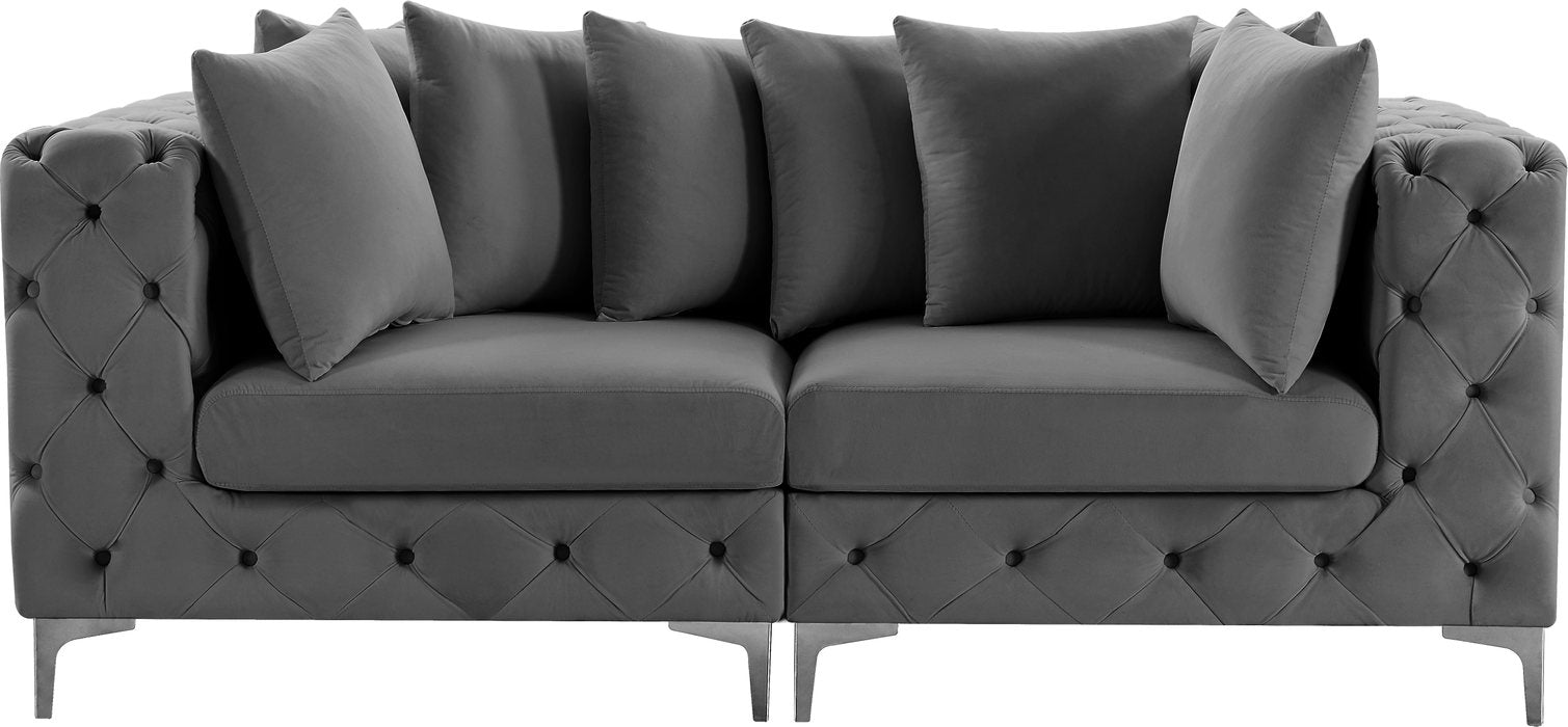 Meridian Furniture - Tremblay 79" Grey Velvet Upholstered 2pc. Sofa - 686Grey-S78 - GreatFurnitureDeal