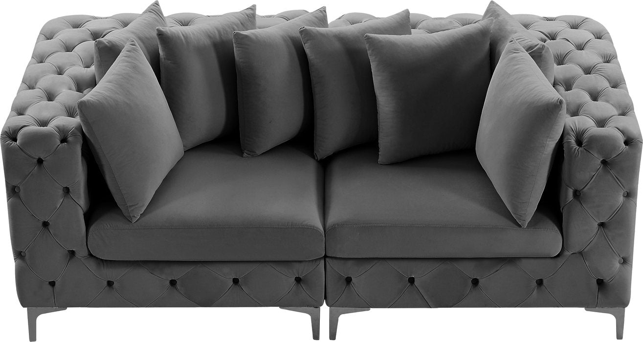 Meridian Furniture - Tremblay 79" Grey Velvet Upholstered 2pc. Sofa - 686Grey-S78 - GreatFurnitureDeal