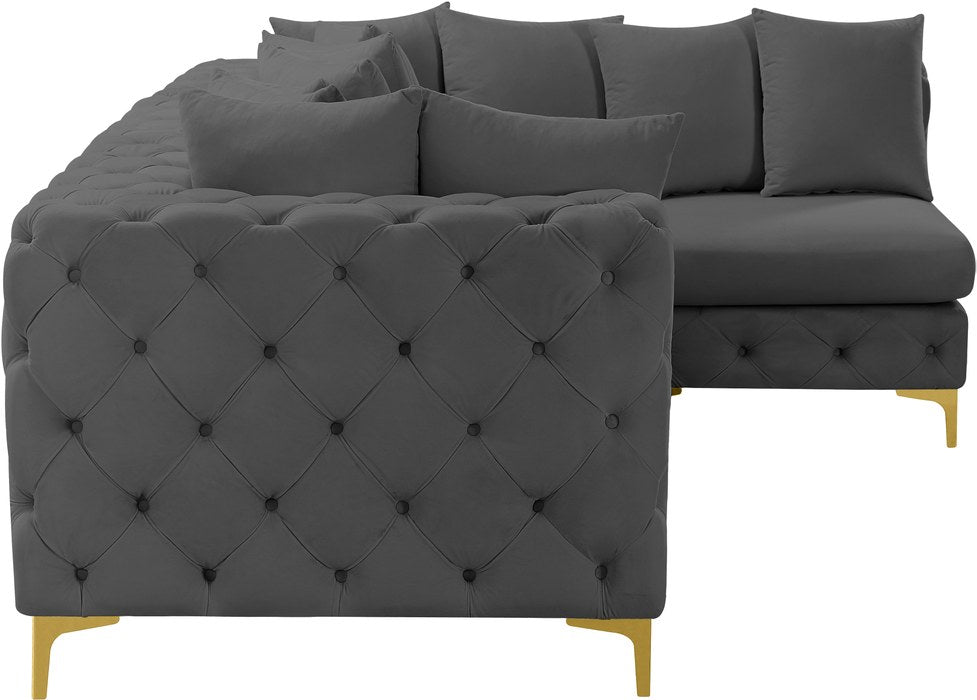 Meridian Furniture - Tremblay 109" Grey Velvet Upholstered 4pc. Sectional - 686Grey-Sec4A - GreatFurnitureDeal