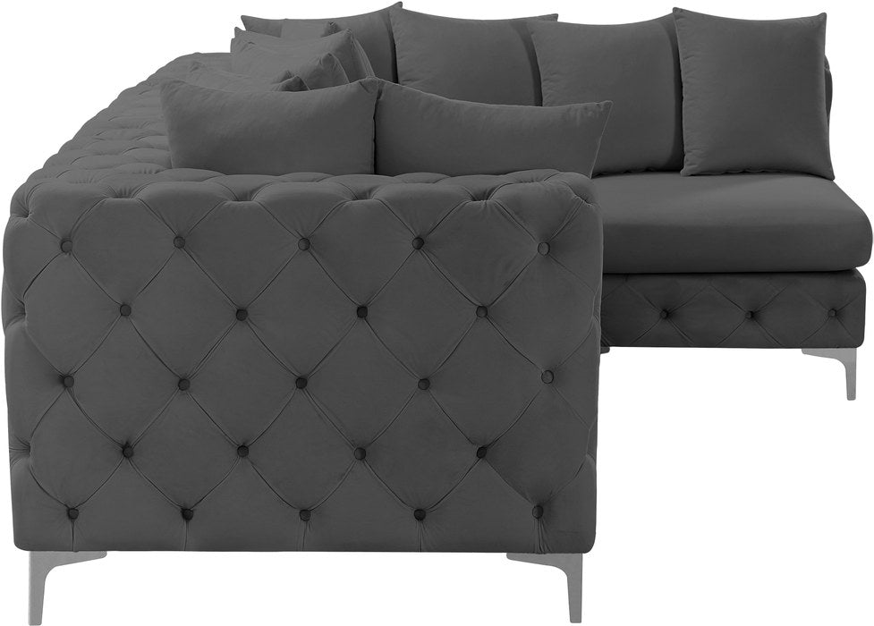 Meridian Furniture - Tremblay 109" Grey Velvet Upholstered 4pc. Sectional - 686Grey-Sec4A - GreatFurnitureDeal