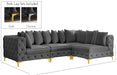 Meridian Furniture - Tremblay 109" Grey Velvet Upholstered 4pc. Sectional - 686Grey-Sec4A - GreatFurnitureDeal
