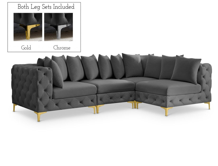 Meridian Furniture - Tremblay 109" Grey Velvet Upholstered 4pc. Sectional - 686Grey-Sec4A - GreatFurnitureDeal