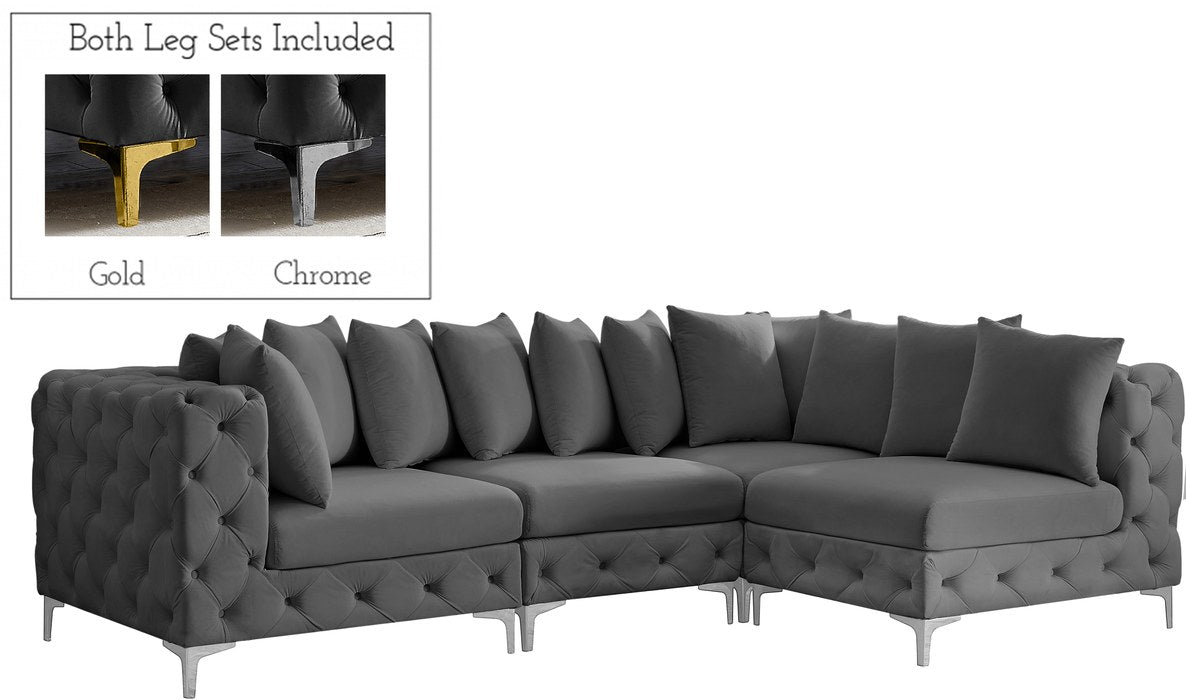 Meridian Furniture - Tremblay 109" Grey Velvet Upholstered 4pc. Sectional - 686Grey-Sec4A - GreatFurnitureDeal