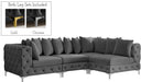 Meridian Furniture - Tremblay 109" Grey Velvet Upholstered 4pc. Sectional - 686Grey-Sec4A - GreatFurnitureDeal
