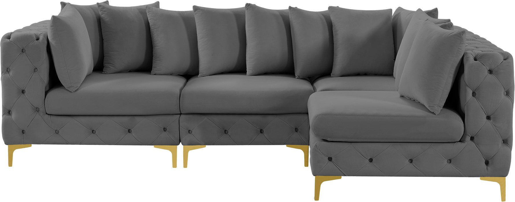 Meridian Furniture - Tremblay 109" Grey Velvet Upholstered 4pc. Sectional - 686Grey-Sec4A - GreatFurnitureDeal