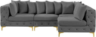 Meridian Furniture - Tremblay 109" Grey Velvet Upholstered 4pc. Sectional - 686Grey-Sec4A - GreatFurnitureDeal