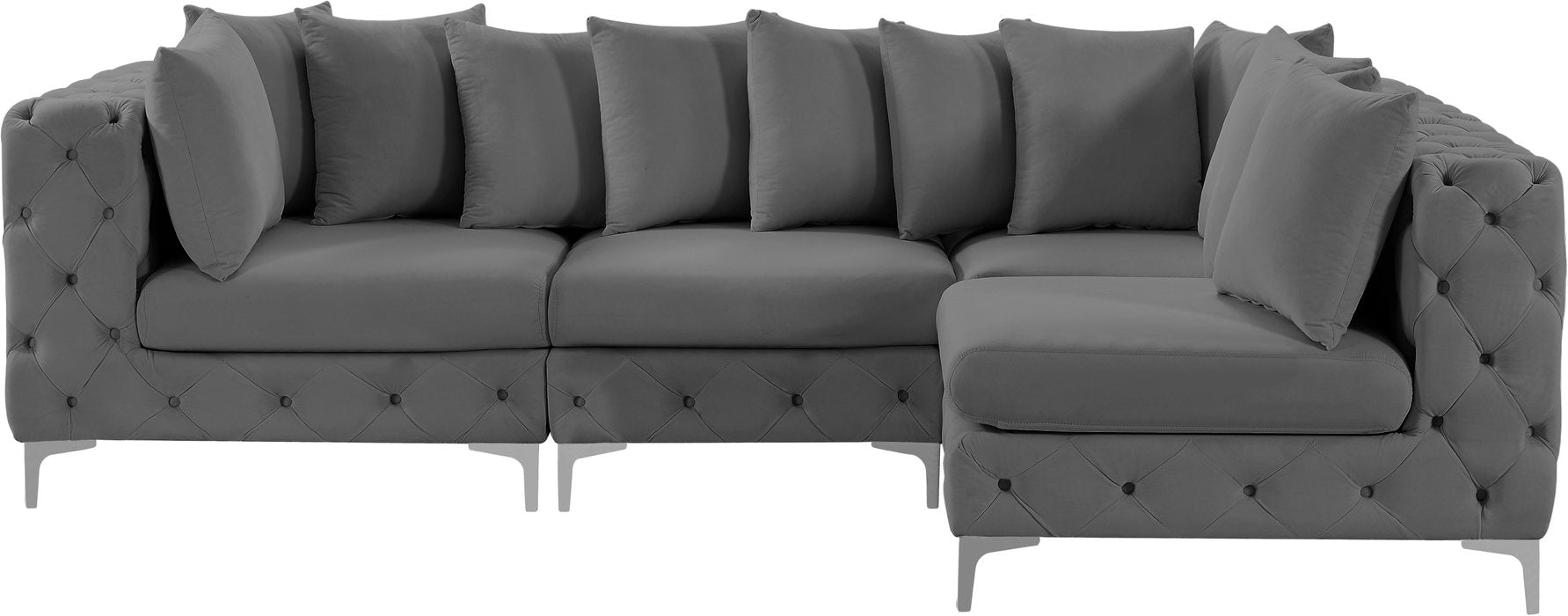 Meridian Furniture - Tremblay 109" Grey Velvet Upholstered 4pc. Sectional - 686Grey-Sec4A - GreatFurnitureDeal