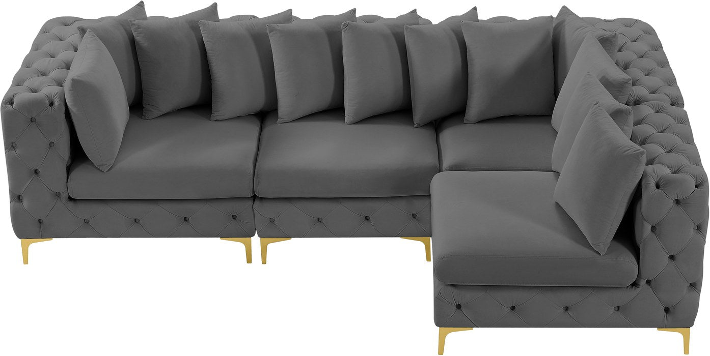 Meridian Furniture - Tremblay 109" Grey Velvet Upholstered 4pc. Sectional - 686Grey-Sec4A - GreatFurnitureDeal