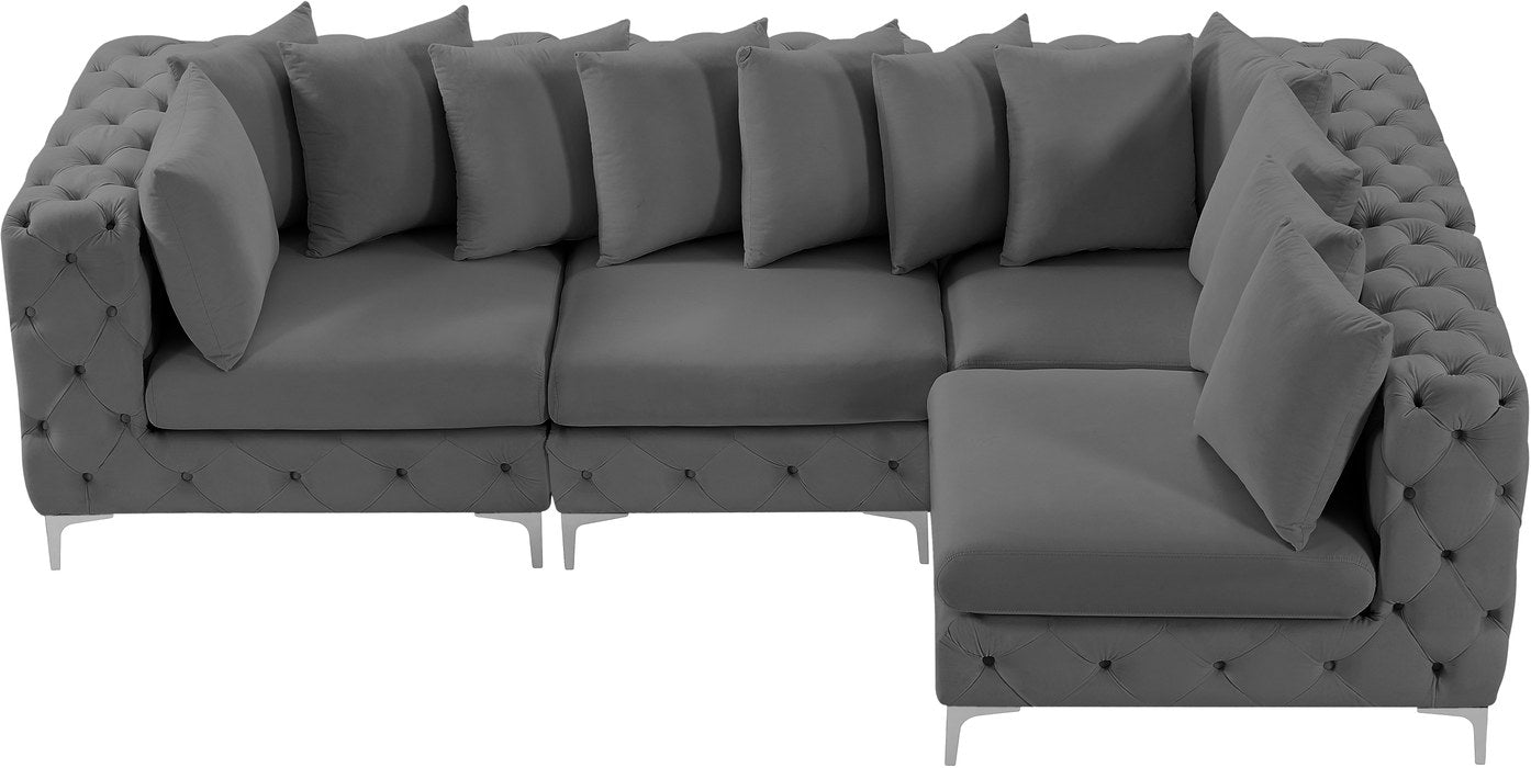 Meridian Furniture - Tremblay 109" Grey Velvet Upholstered 4pc. Sectional - 686Grey-Sec4A - GreatFurnitureDeal