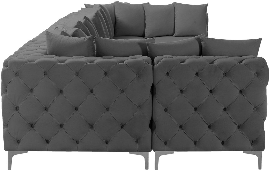 Meridian Furniture - Tremblay 169" Grey Velvet Upholstered 7pc. Sectional - 686Grey-Sec7A - GreatFurnitureDeal
