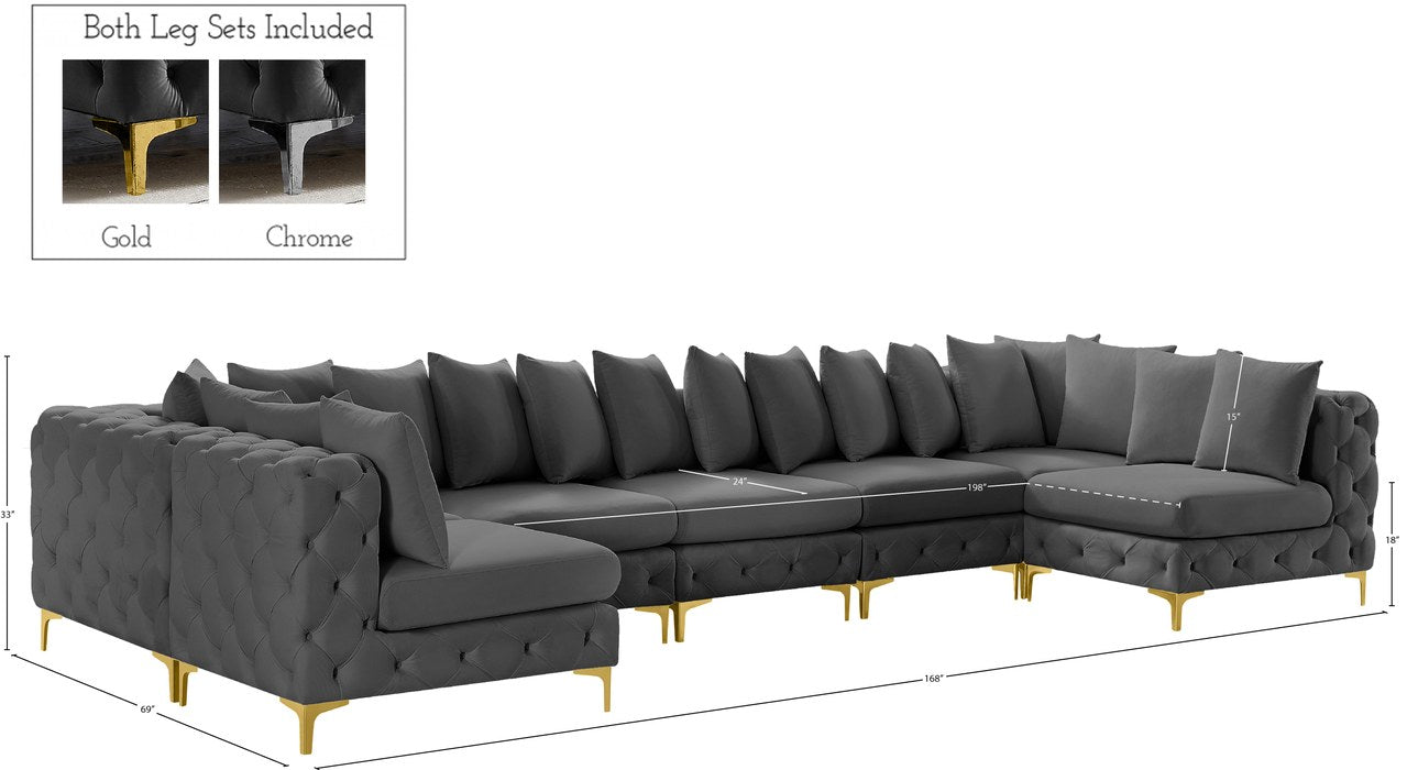 Meridian Furniture - Tremblay 169" Grey Velvet Upholstered 7pc. Sectional - 686Grey-Sec7A - GreatFurnitureDeal