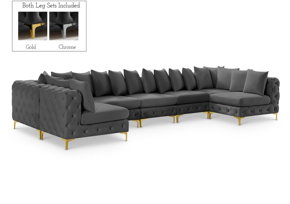 Meridian Furniture - Tremblay 169" Grey Velvet Upholstered 7pc. Sectional - 686Grey-Sec7A - GreatFurnitureDeal