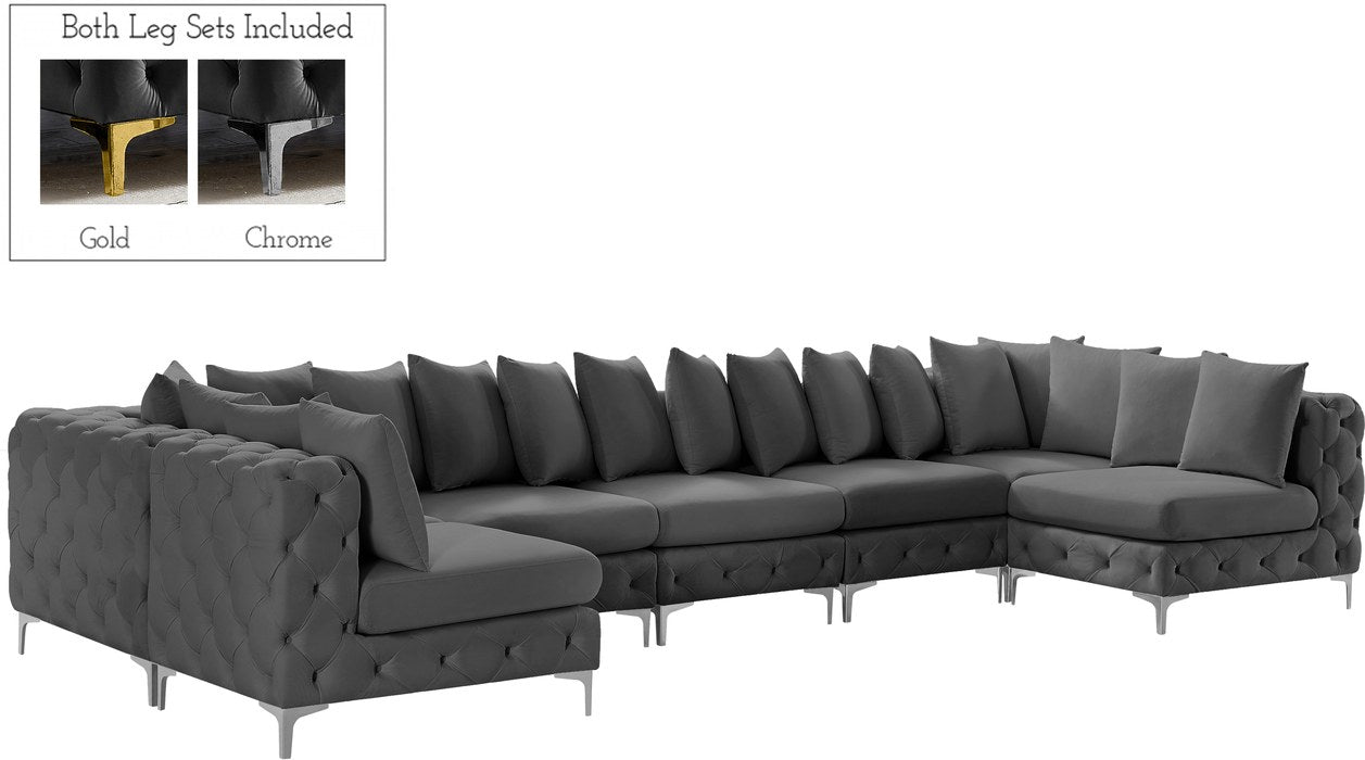 Meridian Furniture - Tremblay 169" Grey Velvet Upholstered 7pc. Sectional - 686Grey-Sec7A - GreatFurnitureDeal