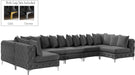 Meridian Furniture - Tremblay 169" Grey Velvet Upholstered 7pc. Sectional - 686Grey-Sec7A - GreatFurnitureDeal