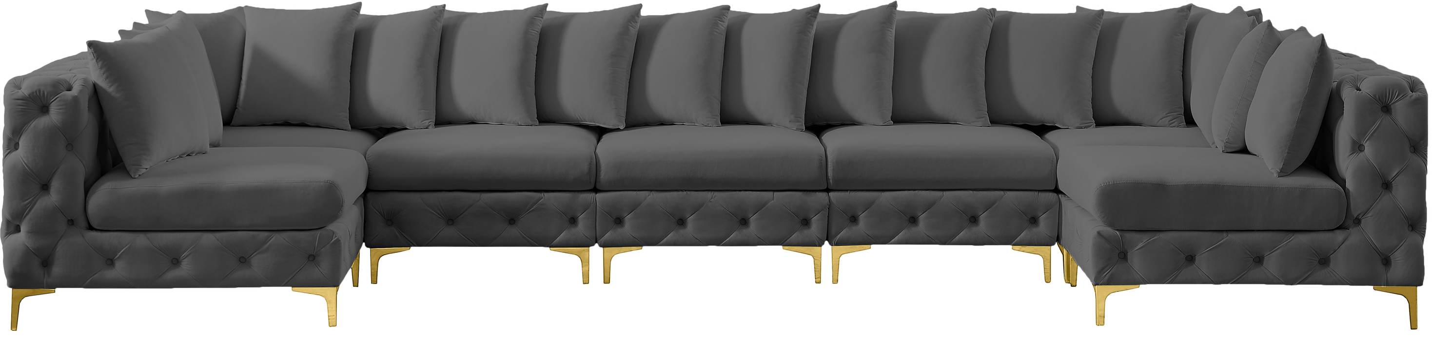 Meridian Furniture - Tremblay 169" Grey Velvet Upholstered 7pc. Sectional - 686Grey-Sec7A - GreatFurnitureDeal