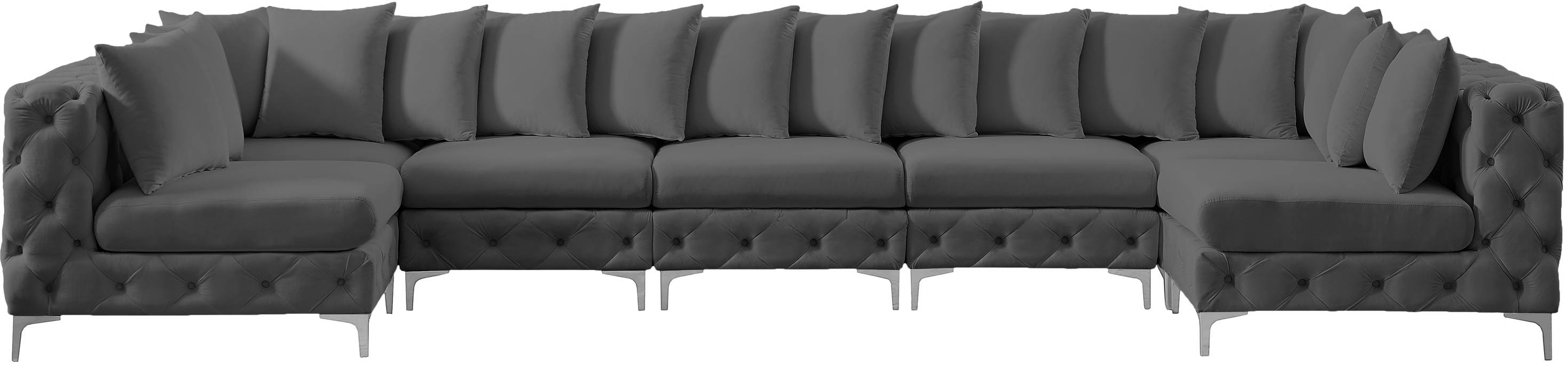 Meridian Furniture - Tremblay 169" Grey Velvet Upholstered 7pc. Sectional - 686Grey-Sec7A - GreatFurnitureDeal