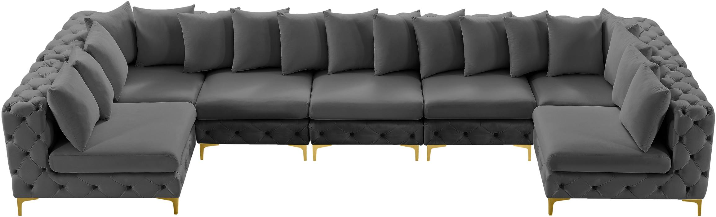 Meridian Furniture - Tremblay 169" Grey Velvet Upholstered 7pc. Sectional - 686Grey-Sec7A - GreatFurnitureDeal