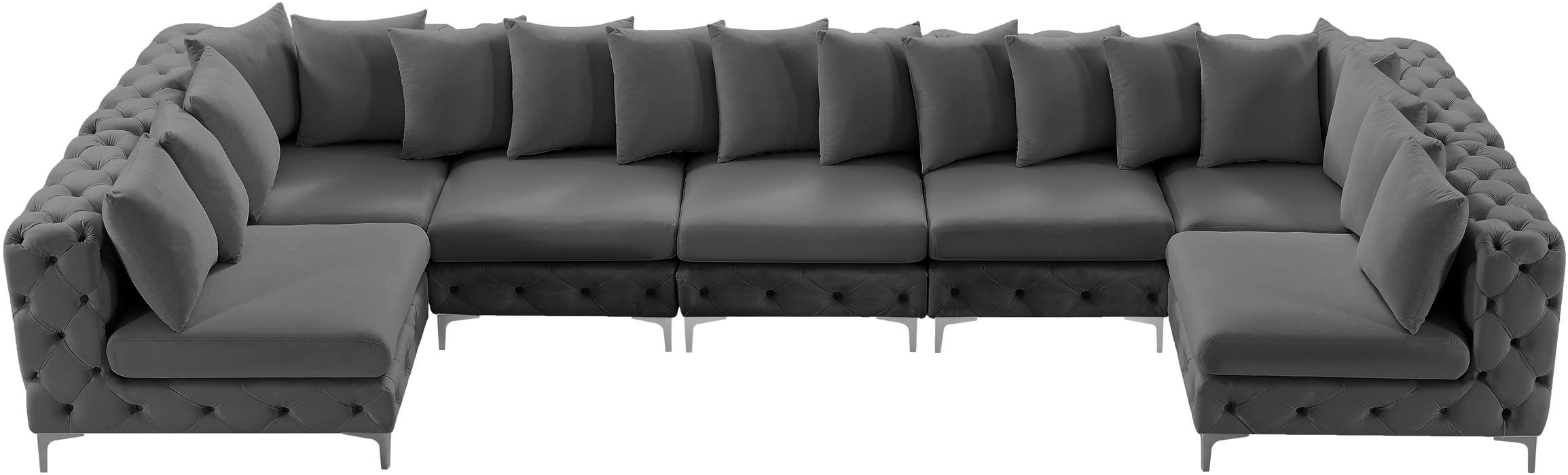 Meridian Furniture - Tremblay 169" Grey Velvet Upholstered 7pc. Sectional - 686Grey-Sec7A - GreatFurnitureDeal