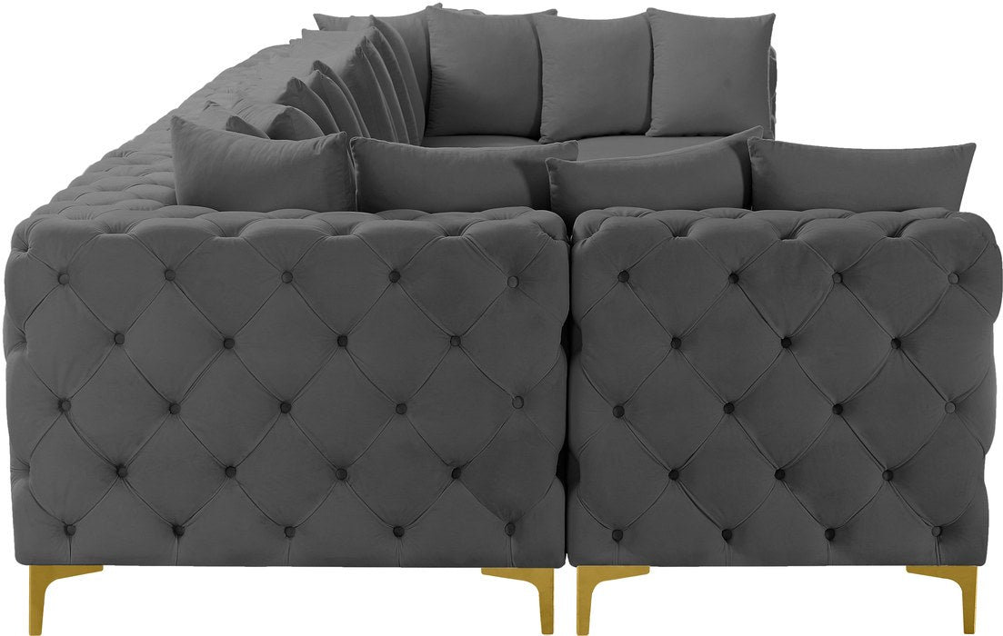 Meridian Furniture - Tremblay 169" Grey Velvet Upholstered 7pc. Sectional - 686Grey-Sec7A - GreatFurnitureDeal