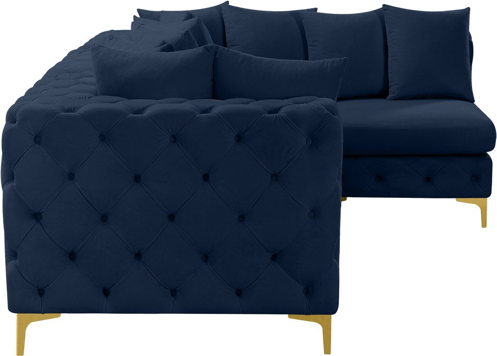Meridian Furniture - Tremblay 109" Navy Velvet Upholstered 4pc. Sectional - 686Navy-Sec4A - GreatFurnitureDeal
