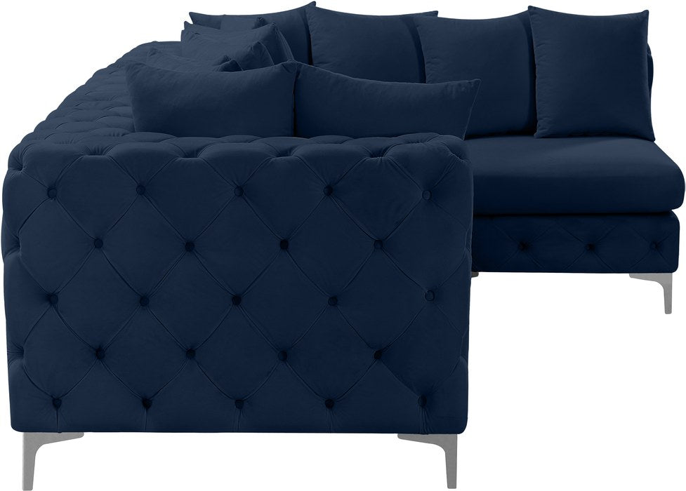 Meridian Furniture - Tremblay 109" Navy Velvet Upholstered 4pc. Sectional - 686Navy-Sec4A - GreatFurnitureDeal