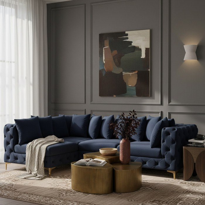 Meridian Furniture - Tremblay 109" Navy Velvet Upholstered 4pc. Sectional - 686Navy-Sec4A - GreatFurnitureDeal