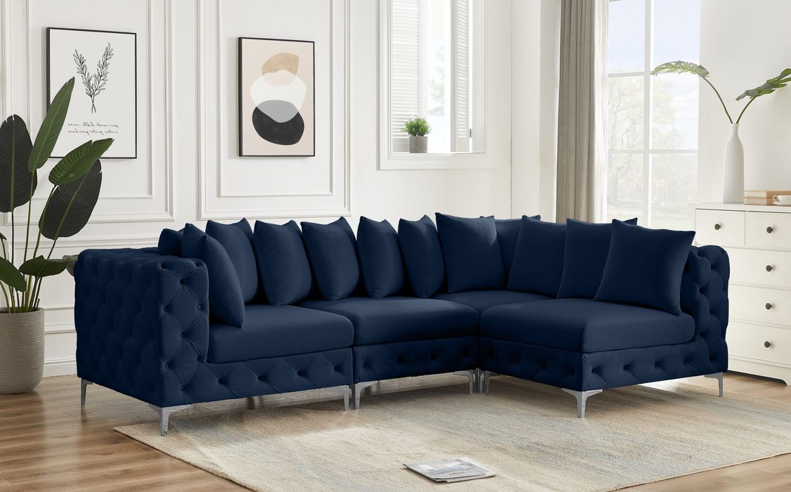Meridian Furniture - Tremblay 109" Navy Velvet Upholstered 4pc. Sectional - 686Navy-Sec4A - GreatFurnitureDeal