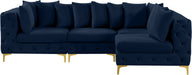 Meridian Furniture - Tremblay 109" Navy Velvet Upholstered 4pc. Sectional - 686Navy-Sec4A - GreatFurnitureDeal