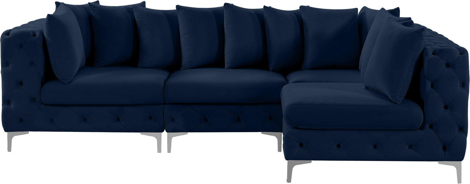 Meridian Furniture - Tremblay 109" Navy Velvet Upholstered 4pc. Sectional - 686Navy-Sec4A - GreatFurnitureDeal