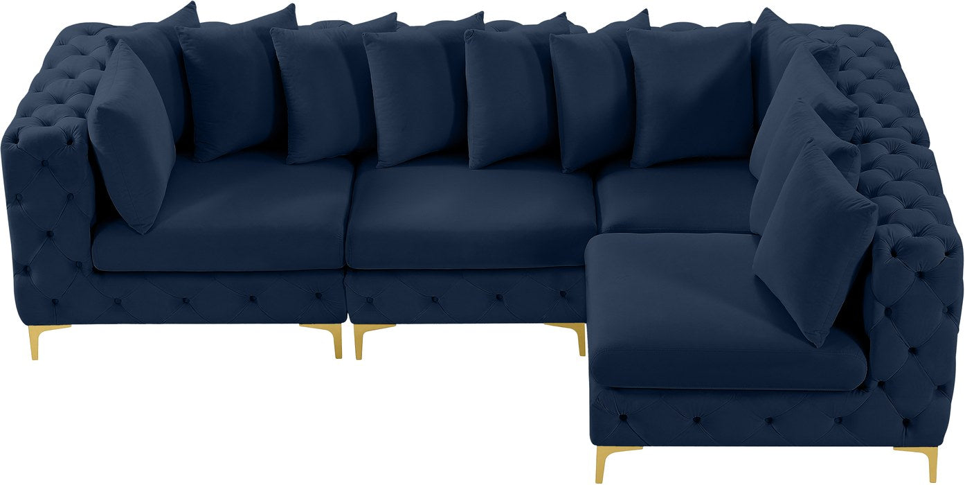 Meridian Furniture - Tremblay 109" Navy Velvet Upholstered 4pc. Sectional - 686Navy-Sec4A - GreatFurnitureDeal