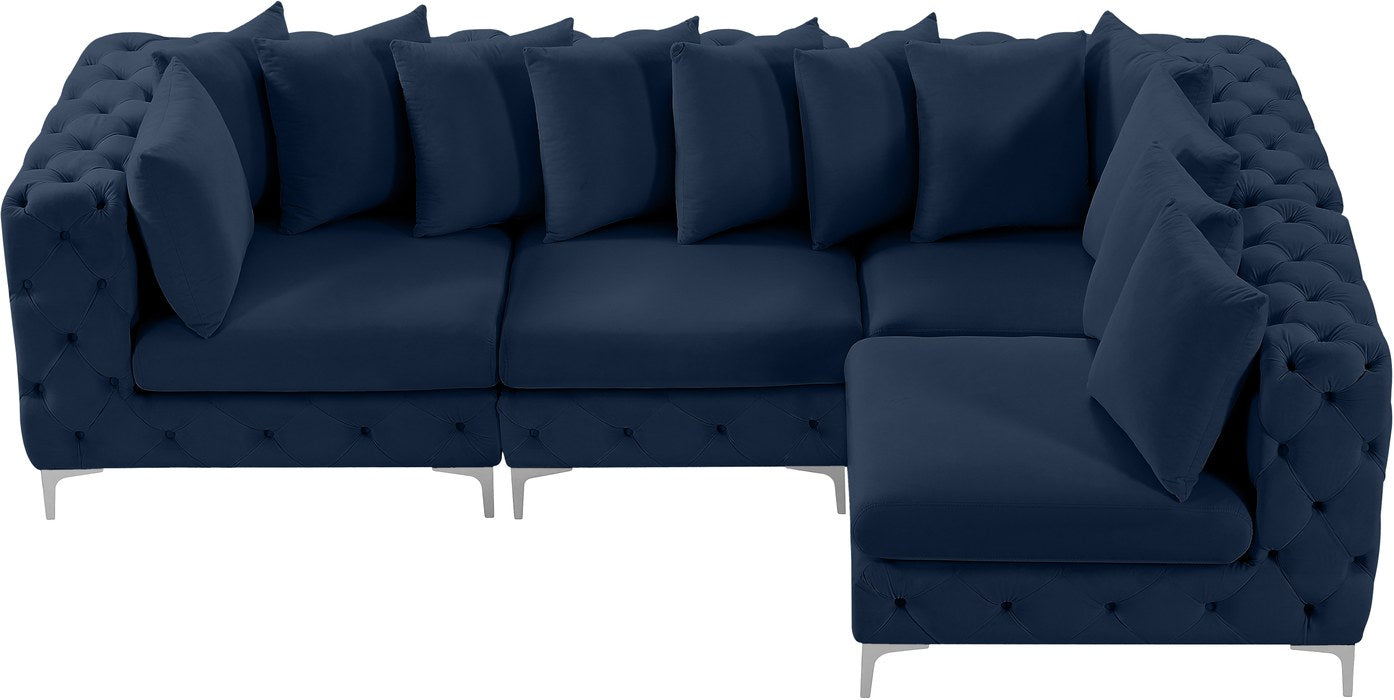 Meridian Furniture - Tremblay 109" Navy Velvet Upholstered 4pc. Sectional - 686Navy-Sec4A - GreatFurnitureDeal