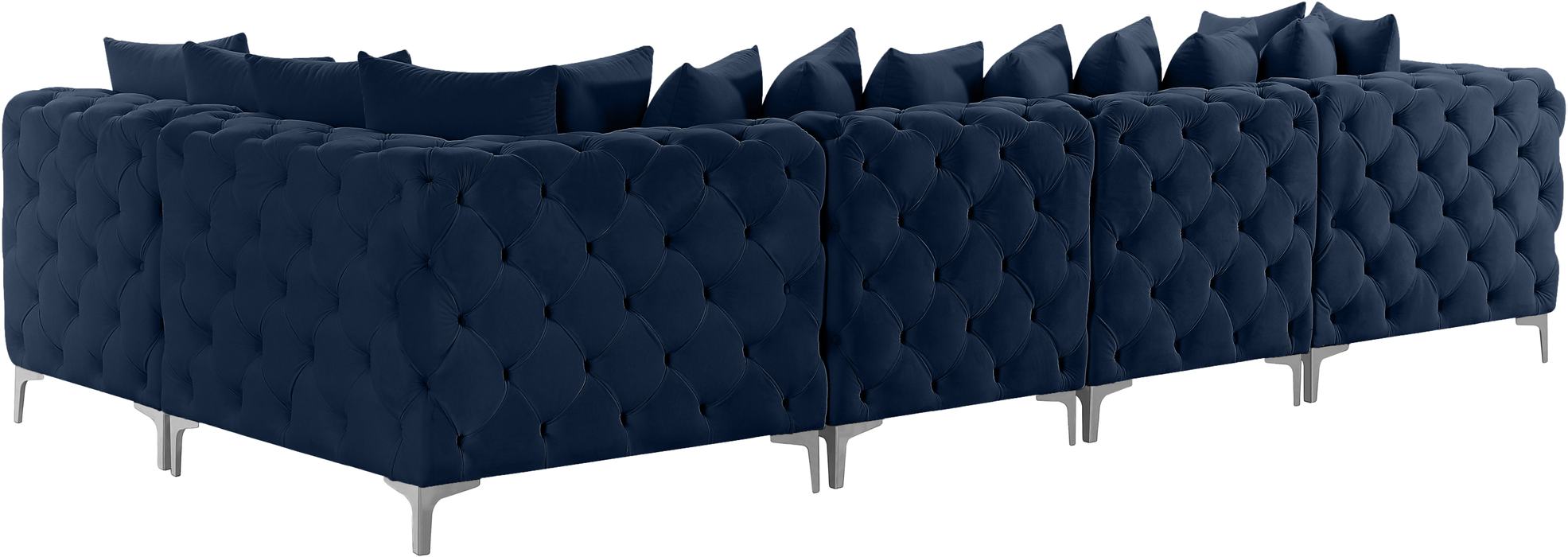 Meridian Furniture - Tremblay 139" Navy Velvet Upholstered 5pc. Sectional - 686Navy-Sec5A - GreatFurnitureDeal